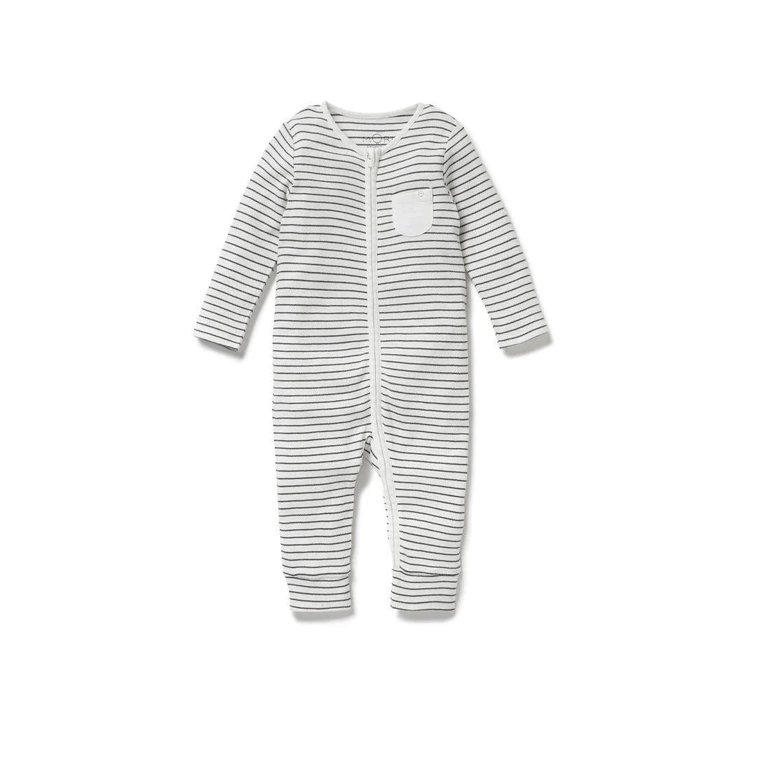 MORI Clever Zip Sleepsuit - Grey Stripe