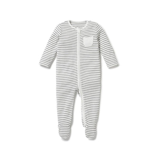 MORI Clever Zip Sleepsuit - Grey Stripe