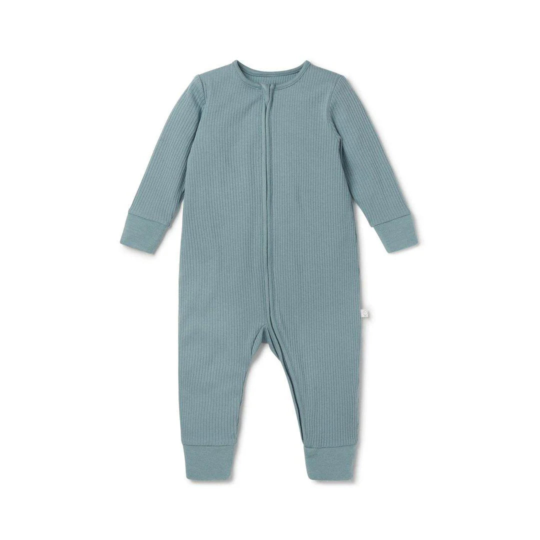 MORI Ribbed Clever Zip Sleepsuit - Blue