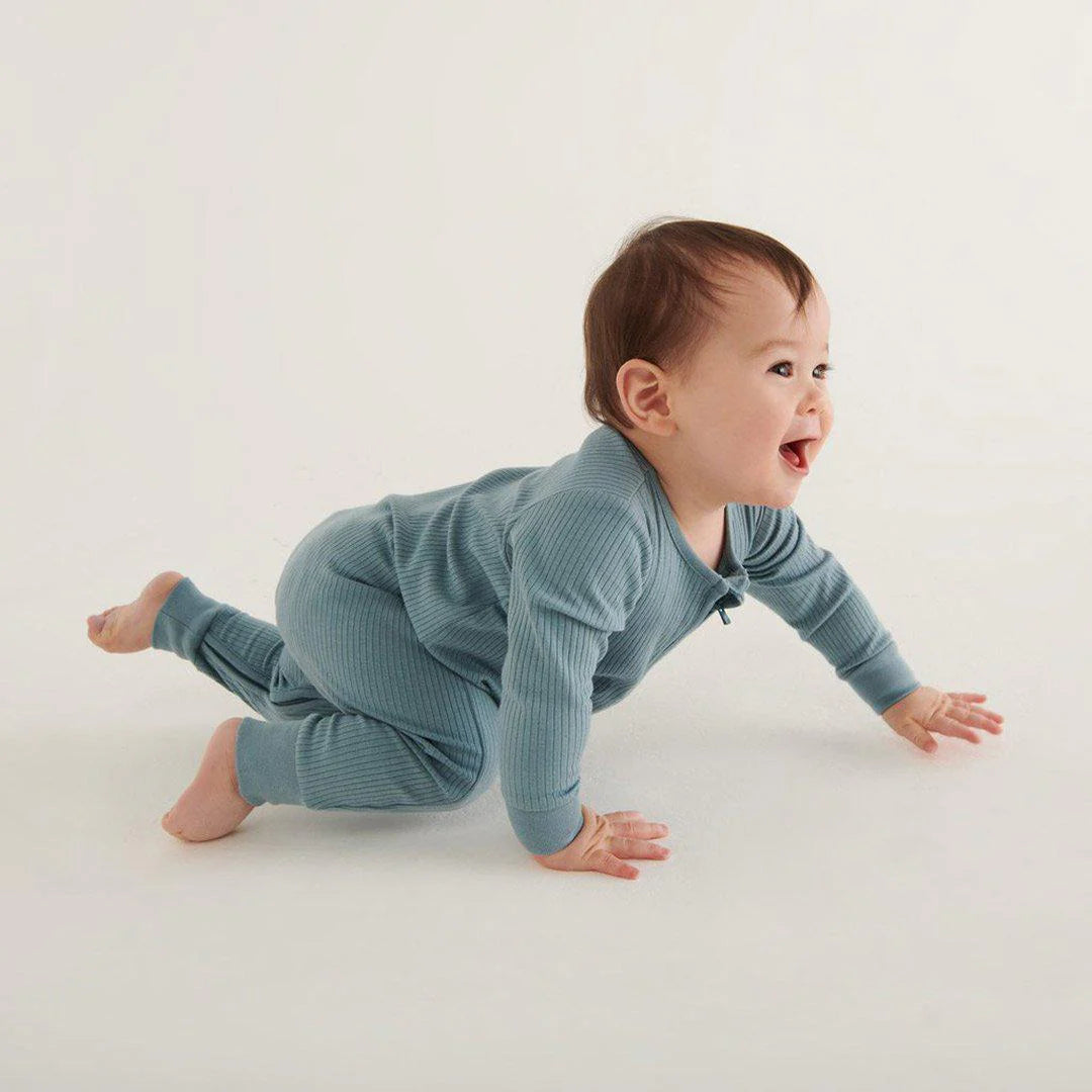 MORI Ribbed Clever Zip Sleepsuit - Blue