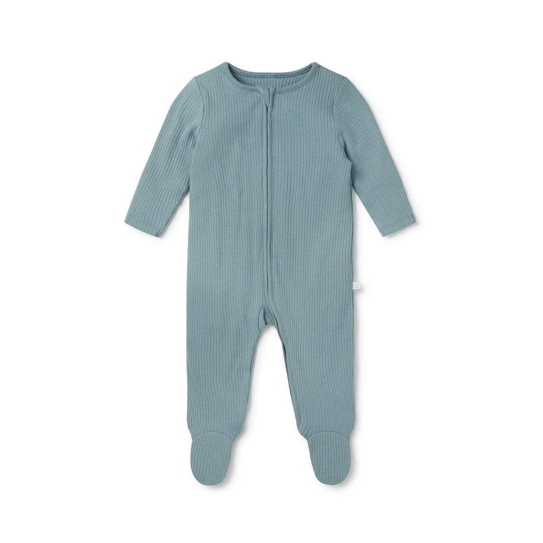 MORI Ribbed Clever Zip Sleepsuit - Blue